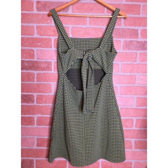 Free People Women's Check Bardot Bow Back Mini Dress Square Neck Green Size Larg - Picture 3 of 5